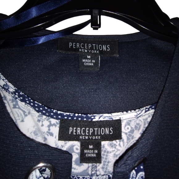 EUC Beautiful Navy Blue and white 2 piece Perceptions New York dress and jacket - Picture 3 of 7